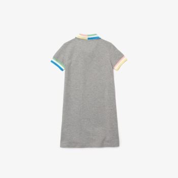 Lacoste Colorblock Cotton Piqué Polo Dress Dětské - Šaty Šedé / Bílé | CZ-FXsbei